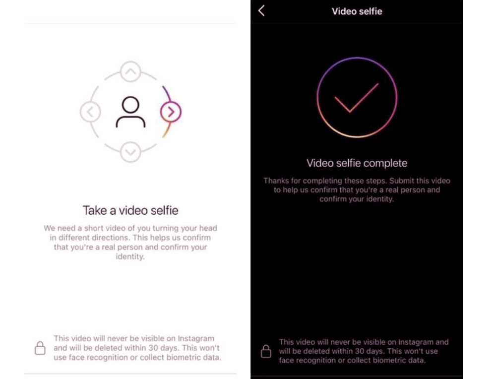 Instagram selfie verification