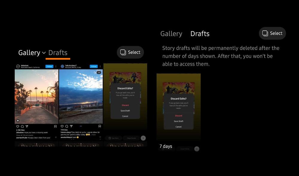 Instagram story draft